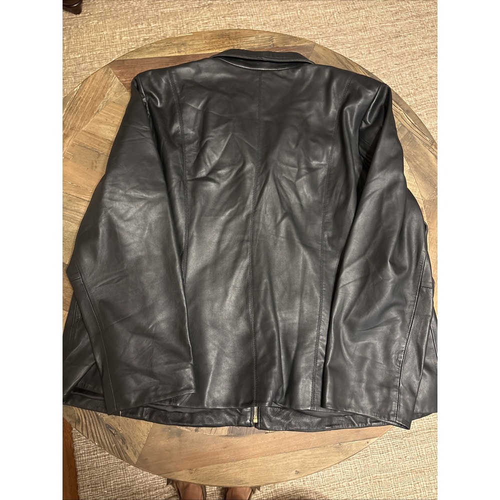 Cole Haan Women's Leather Wing Collar Zip Jacket Size 3X/3T Black Soft Lamb Skin - Picture 6 of 7
